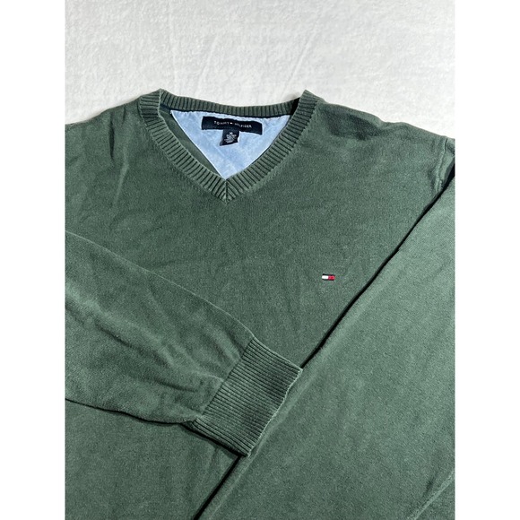 Tommy Hilfiger Other - Tommy Hilfiger Mens XL Green V-Neck Long Sleeve Knit Sweater Logo Pullover